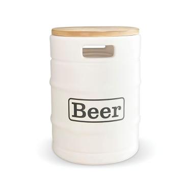 Imagem de Banco Iluminado Beer Barrel Branco Porta Objetos Tampo Madeira Bivolt