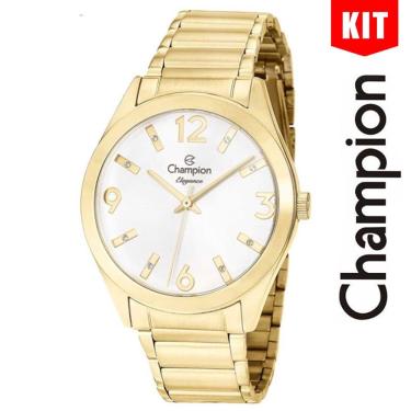 Imagem de Relógio Champion Kit Feminino Analógico Elegance Dourado Cn25396g