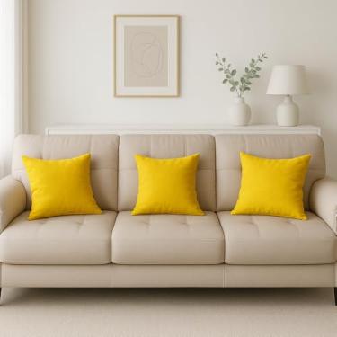 Imagem de Kit com 3 Capas de Almofadas Decorativas Suede 44x44 (Amarela)