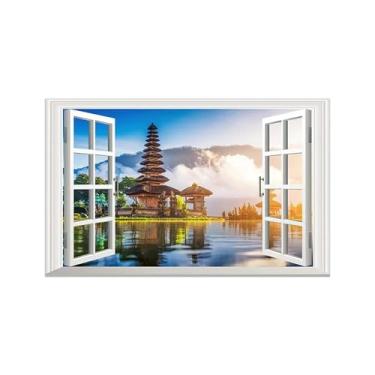 Imagem de Impressão lona janela falsa-Mountain Tower Lake-Imagem arte parede paisagem-Pintura moderna para banheiro decoração 30x50cm12x20in Sem Moldura