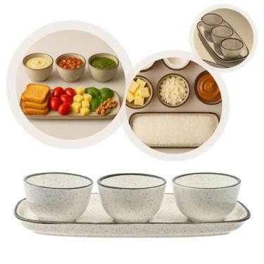 Imagem de Petisqueira Bandeja Retangular 3 Bowls Servir Brisa Oxford
