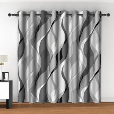 Imagem de Cortinas de janela listradas abstratas modernas retrô geométricas abstratas ombré cinza e branco listradas cortinas blackout para sala de estar quarto cozinha café decoração 106 x 153 cm, 2 painéis