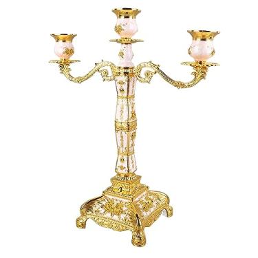 Imagem de Luocute Candelabro Dourado, Castiçal Vintage, Castiçal retrô de Estilo Europeu, Decoração de Castiçal Romântico para Jantar de Casamento (Ouro e três cabeças brancas)