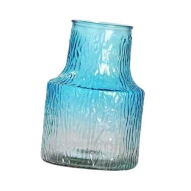 Imagem de IEUDNS Vaso de Vidro para Arranjos, Recipiente de Vidro, Peça Central para Celebrações, Jarra Circular para Flores, Vaso Decorativo para Mesa, Azul, Tamanho real