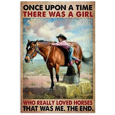 Imagem de ZTRE Placa De Metal Com Cavalo E Vaqueira, "Era Uma Vez Garota Que Realmente Amava Cavalos", Lata Vintage Para Decoração Parede Fazenda, Café, Bar, Pub Cerveja, 30X40 Cm