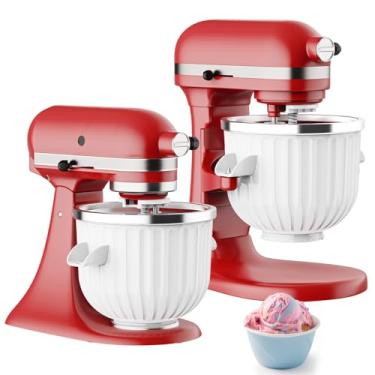Imagem de Acessório de máquina de sorvete para batedeira KitchenAid, máquina de sorvete compatível com batedeiras de suporte de 4,5/5 litros e 6/7 QT, capacidade de 2 litros, acessório para sorvete e gelato da