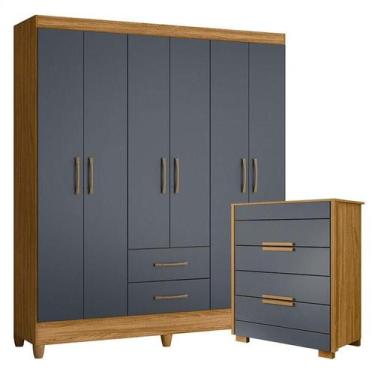 Imagem de Guarda Roupa Casal Panamá e Cômoda Dhara Freijó Cinza- Moval