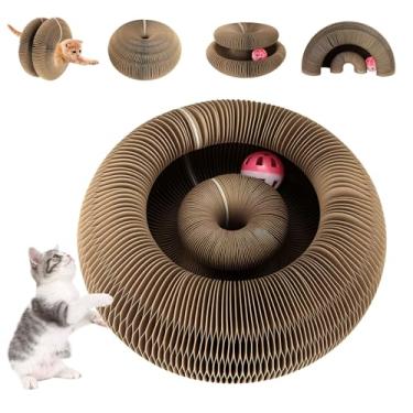 Imagem de Tábua de arranhar para gatos de órgão mágico, acordeão de gato, arranhador de papelão para gatos, arranhador interativo para gatos, arranhador de gato dobrável, conveniente, durável, reciclável vem com bola