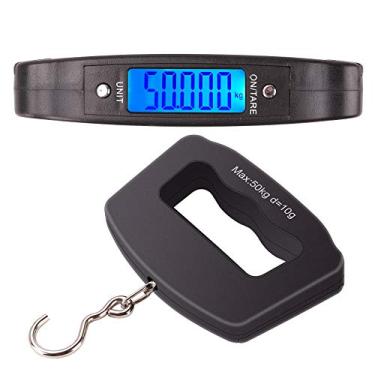 Imagem de Balança de pesca digital portátil com balança eletrônica de LCD retroiluminada Kinstecks 110 lb/50 kg Balança de pesca digital para pendurar para caça, pesca, cozinha postal