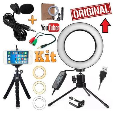 Imagem de Kit Youtuber Profissional Microfone de Lapela + Tripé Flexível Câmera 