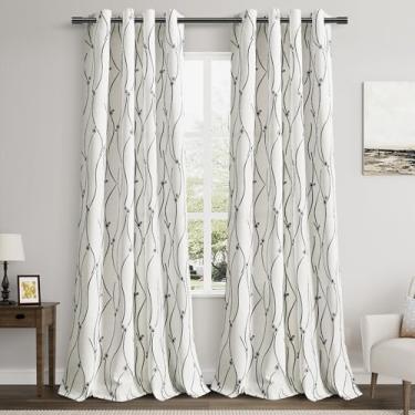 Imagem de Cortinas texturizadas de linho, 224 cm de comprimento, para sala de estar, bordadas, escurecimento de quarto, cortinas de janela para quarto, creme neutro, moderna, quinta, bege, ilhós, cortinas