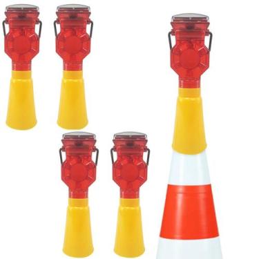 Imagem de Sinalizador Solar Viario Cone Sinalizaçao Kit 5 Uni Rua Estrada Rodovi