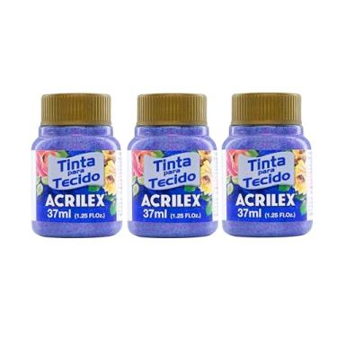 Imagem de Kit Com 3 Tintas para Tecido com Glitter Acrilex 37ml – Brilho Intenso, Alta Cobertura e Fixação a Frio para Suas Criações acabamento cintilante, alta cobertura e durabilidade superior, sendo ideais para customização de roupas, acessórios, peças decorativas e projetos artísticos em geral. (Violeta 2