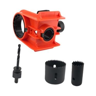 Imagem de WeiLaiKeQi Kit de instalação de fechadura de porta 2 buchas ajustáveis ​​para ferragens redondas e fechaduras com guia de gabarito para furos de fechadura de, Laranja