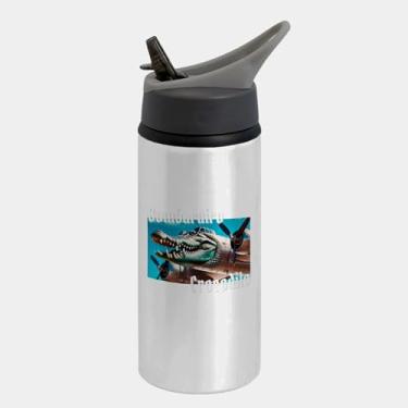 Imagem de Garrafa Squeeze Bico Prateada Premium 600ml - Bombardiro Bombardino Crocodilo Brainrot Meme 2