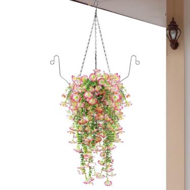 Imagem de Cestos Penduráveis com Flores Artificiais - Plantas Artificiais Penduráveis e Arranjos - Decoração Botânica Falsa para Suspensão em Exterior para Jardim Sala Estudo Corredor Varanda Hotel Casamento Sa