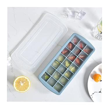 Imagem de Bandeja de gelo de silicone com 21 cubos com tampa removível, formas flexíveis de fácil liberação para cubos de gelo ou coquetéis, freezer, bandejas de gelo empilháveis com capas (1, azul)