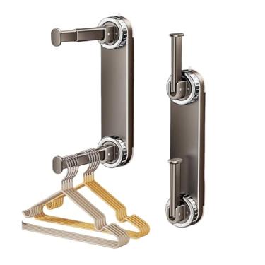 Imagem de Suporte de cabide, extensível, grande capacidade de camada dupla, ventosa fixa, fácil instalação para secadora e lavadora (preto)