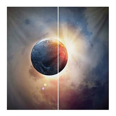 Imagem de Cortinas blecaute com bolso para varão para quarto mundial, tema de ciclo de dias, sol nascente, planeta no espaço, astronomia, paisagem nublada, atmosfera, para sala de estar ou quarto, L 132 x C 239