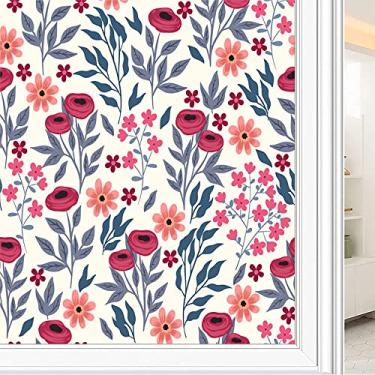 Imagem de Película de janela de privacidade de flores, textura de estilo floral, filme de vidro para sala de estar e escritório em casa, L90 x C 190 cm