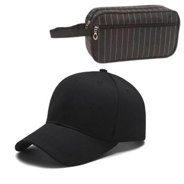 Imagem de Kit Necessaire Organizador De Viagem Mais Boné Liso Aba Curva preto