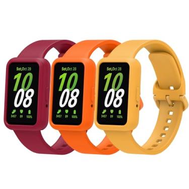 Imagem de Gheper Pacote com 3 pulseiras de relógio e capas protetoras de tela compatíveis com Samsung Galaxy Fit3 SM-R390, pulseiras esportivas de silicone macio, pulseiras de substituição de liberação rápida