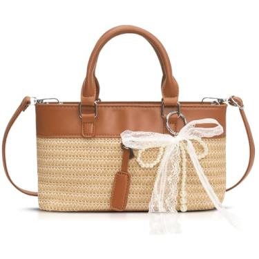 Imagem de QTKJ Bolsa de praia de palha para mulheres, sacola de grande capacidade, bolsa de mão para férias, viagens, uso diário (estilos 523