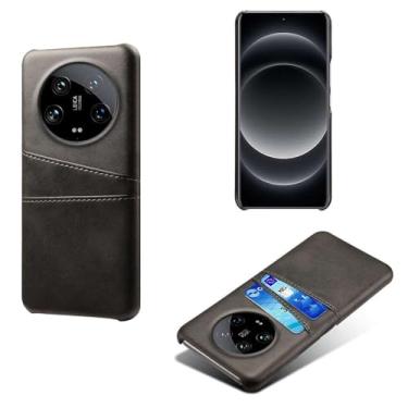 Imagem de Capas Compatível com Xiaomi 14 ULTRA,Caso de couro PU-Tampa de telefone a prova de choque com 2 slots de cartão,Proteção anti-impressão digital e anti-gota-Black