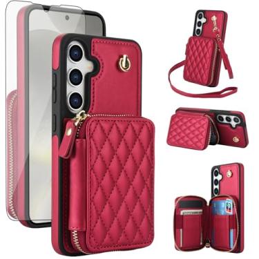 Imagem de Capa de celular para Samsung Galaxy S25 Plus S25+ 5G carteira celular com protetor de tela de vidro temperado alça transversal com bloqueio de RFID S25Plus 25S + S 25 25+ SM-S936U feminino meninas