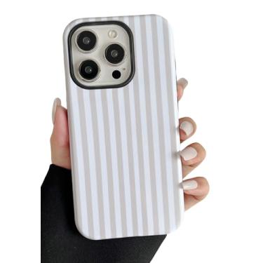 Imagem de Longlayss Capa de telefone compatível com iPhone 15 Pro Max, linda estética listrada para mulheres, meninas, à prova de choque, fina, TPU e capa protetora de policarbonato rígido (branco antigo)