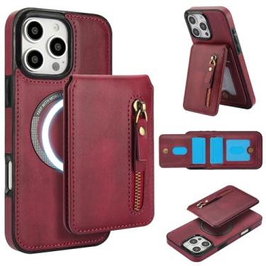 Imagem de DMaos Capa para iPhone 16 Pro com capa separável para cartão, compatível com Magsafe, suporte de cartão de identificação de couro PU, clássico para iPhone16 Pro 2024 de 6,3 polegadas - vermelha