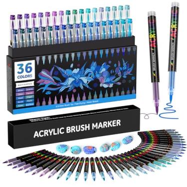 Imagem de Sanyetral 36 marcadores de tinta acrílica de cores azuis, canetas de tinta com ponta de pincel macio, canetas acrílicas para madeira, pedra, tela, vidro, tecido, ovo e artesanato DIY (azul)