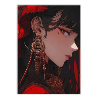 Imagem de Placa Decorativa Garota Anime Cigana Cabelo Brinco Decoração Poster Quarto Sala