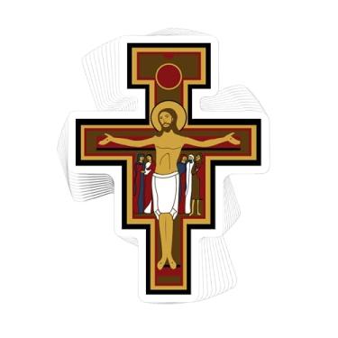 Imagem de Catholic Concepts | San Damiano Cross 10 x 5,5 cm Adesivo de vinil adesivo decalque impermeável acessório legal para laptop, capacetes, garrafas de água, álbuns de recortes, pastas, celular | Pacote