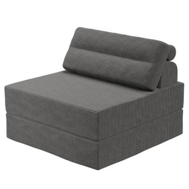 Imagem de MeMoreCool Sofá cama conversível cadeira dobrável, cadeira de dormir sem ossos com travesseiro, sofá dobrável, espreguiçadeira futon de chão preguiçoso para hóspedes pequenos espaços, colchão dobrável
