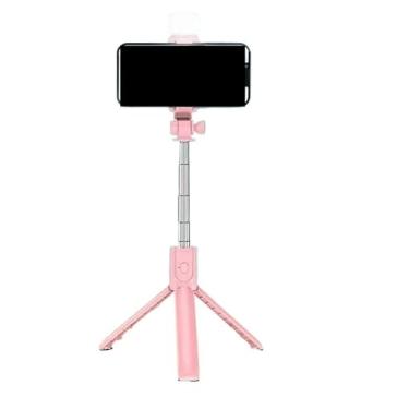 Imagem de Bastão Pau de selfie Tripé Retrátil Com Luz LED Controle Bluetooth Celular(rosa)