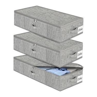 Imagem de Recipiente de armazenamento embaixo da cama, pacote com 3, organizador de armazenamento de roupas embaixo da cama dobrável de baixo perfil com tecido ultra grosso e parte inferior/laterais