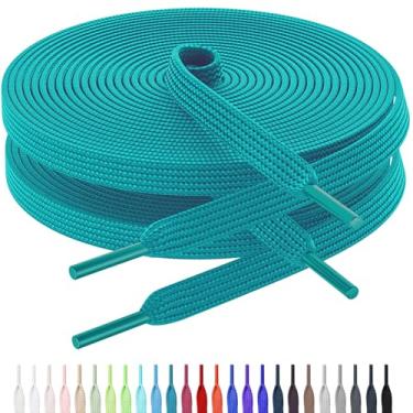 Imagem de AWANGLOU 2 pares de cadarços planos para tênis, cadarços de 5/40.6 cm de largura para tênis em 27 cores, vários comprimentos para pessoas, 09 Turquesa (2 pares), 32" Inch(80cm)