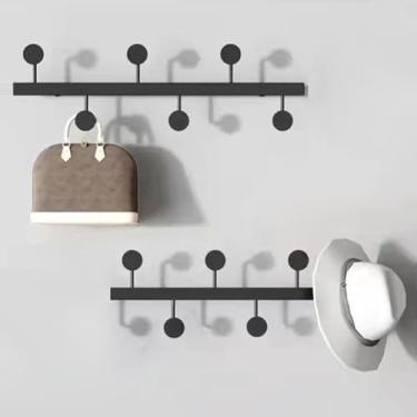Imagem de kaileyouxiangongsi 2 peças de decoração de sala de estar, guarda-roupa de parede, design minimalista, cabideiro/ganchos de metal moderno montado na parede, 70 cm, preto