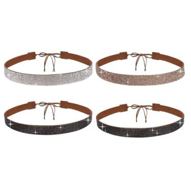 Imagem de phnydreg 4 peças de chapéus de strass de cowboy acessórios para mulheres e homens Cowboy Panamá (EUA, alfa, tamanho único, 2 pretos, 1 prata, 1 dourado)