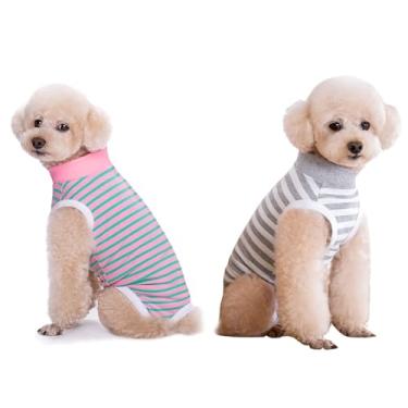 Imagem de Miaododo 2 pacotes de macacão de recuperação de cães de estimação para cães e gatos após cirurgia, curativos de ferimentos abdominais em cone alternativo de coleira eletrônica (cinza, GG)