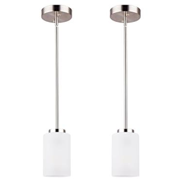 Imagem de WYNEYET Pacote com 2 luminárias pendentes, luzes de teto ajustáveis de níquel escovado com persianas de vidro fosco branco, luz interna para cozinha, ilha, quarto