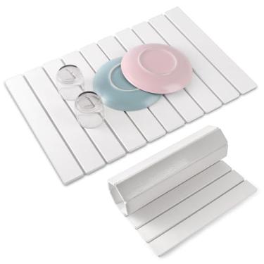 Imagem de cuomaop Tapete de secagem de pedra para bancada de cozinha, tapete grande dobrável de pedra para secagem de pratos, tapete de banho de terra diatomácea absorvente de secagem rápida, tapete 23" x 15,3"