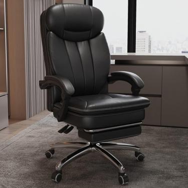 Imagem de Cadeira Executiva Cadeira De Mesa Doméstica Gerencial Cadeira Executiva Reclinável De Couro Cadeira Executiva Confortável Cadeira De Escritório De Negócios, Black Chair, 62 * 118-124cm
