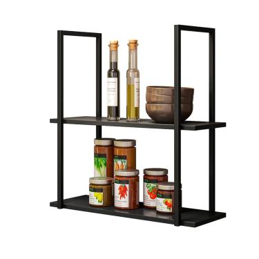 Imagem de Prateleira Suspensa Estilo Industrial Nicho Cozinha Aurora Preto - ÉdeCasaMóveis