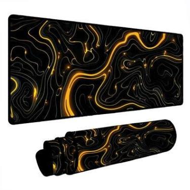 Imagem de Mouse Pad Gamer Speed Extra Grande Desk Pad Profissional Premium Com Borda Costurada 70x35 - Geológico Preto Dourado