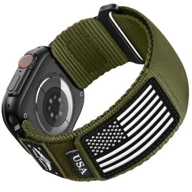 Imagem de SNBLK Pulseira esportiva de nylon resistente compatível com Apple Watch Ultra 2/Ultra séries 10 9 8 7 6 5 mm e 42 mm, estrelas trançadas - pulseira ajustável com bandeira listrada para Apple Watch