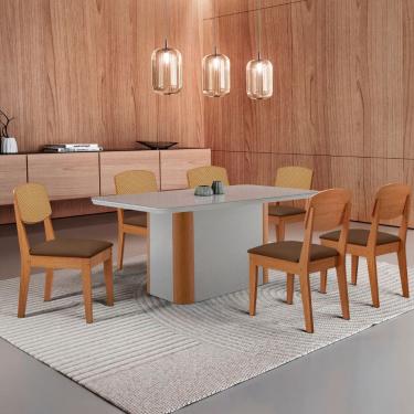 Imagem de Mesa de Jantar Isadora 180cm Tampo MDF Vidro com 6 Cadeiras Copper Premium