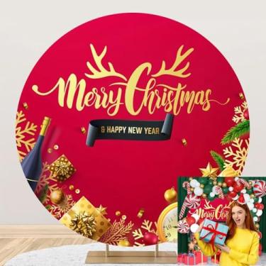 Imagem de OERJU Capa de fundo redonda de Natal, cenário redondo para fotos, Natal, Natal, Feliz Natal, Feliz Ano Novo, decorações de festa, fundo fotográfico, círculo, arco, 2 m