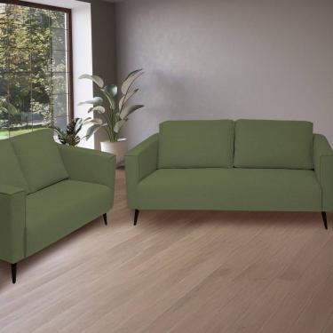 Imagem de Conjunto 2 Sofá 3 e 2 Lugares Tecido Poliéster Fun Oliva